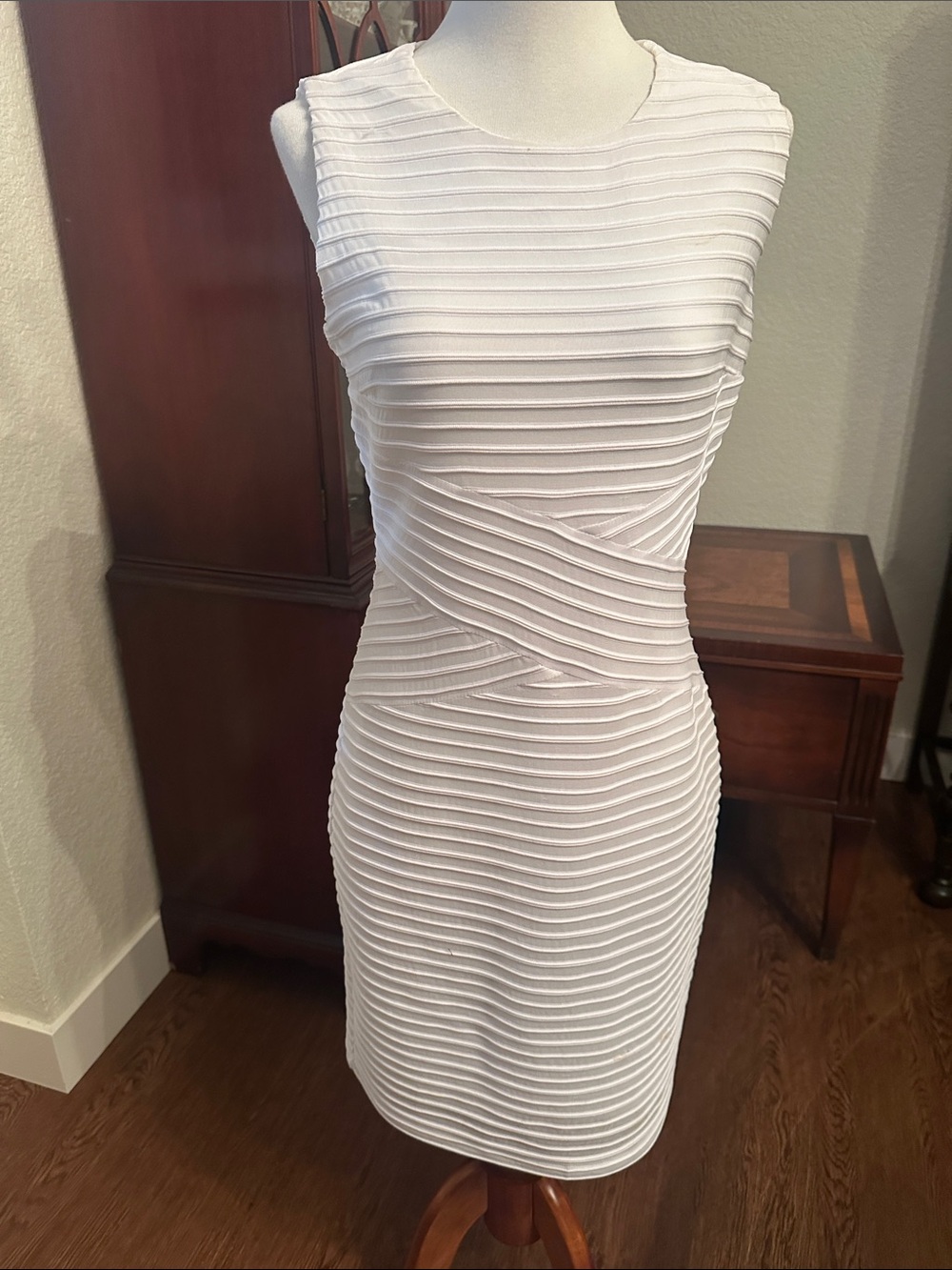 Calvin Klein White Ribbed Sheath Dress